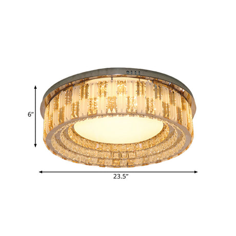Stainless - Steel Led Flush Mount Ceiling Light With Crystal Blocks - Modern Round Fixture