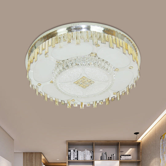 Contemporary Stainless - Steel Ceiling Lamp With Clear Crystal Blocks - Led Flush Mount