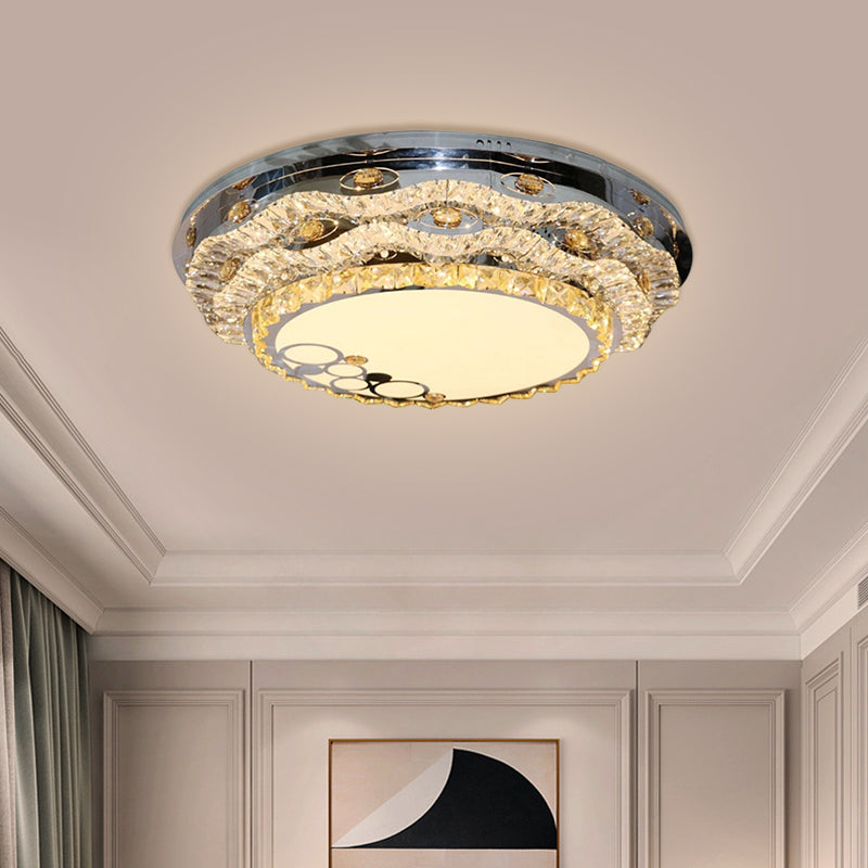 Modern Circular Led Ceiling Fixture With Clear Cut Crystal Blocks Stainless Steel Stainless-Steel