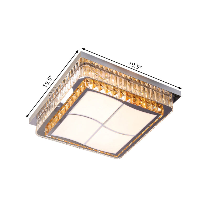 Contemporary Stainless-Steel Led Flush Mount Light Fixture With Crystal Blocks 19.5/31.5 Width