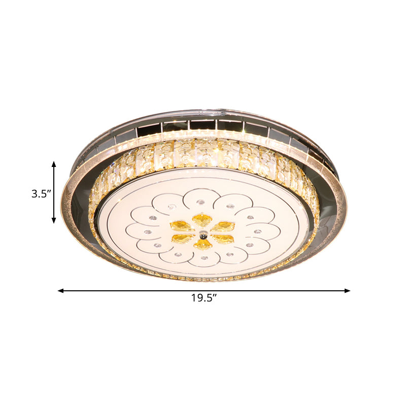 Modern Led Ceiling Lamp: Clear Crystal Circular Flushmount In Stainless-Steel