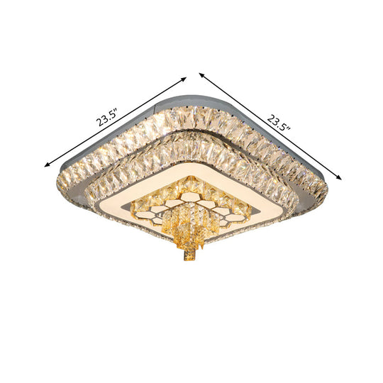 Contemporary Crystal Led Flushmount Ceiling Light - Grey Finish With Clear Cut Blocks