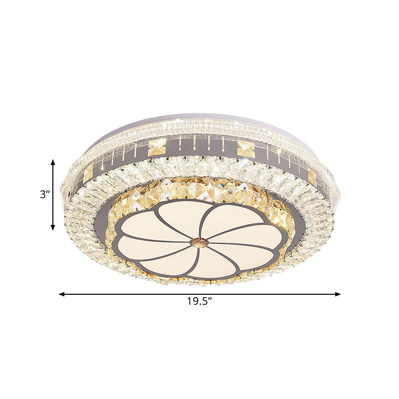 Contemporary Led Ceiling Lamp With Clear Crystal Blocks And Flower Pattern Design