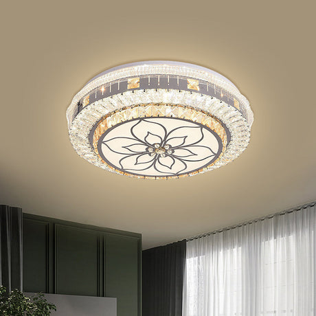 Contemporary Led Ceiling Lamp With Clear Crystal Blocks And Flower Pattern Design