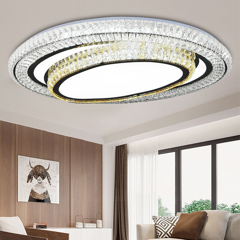 Modern Led Flushmount Crystal Ceiling Light With Black Finish