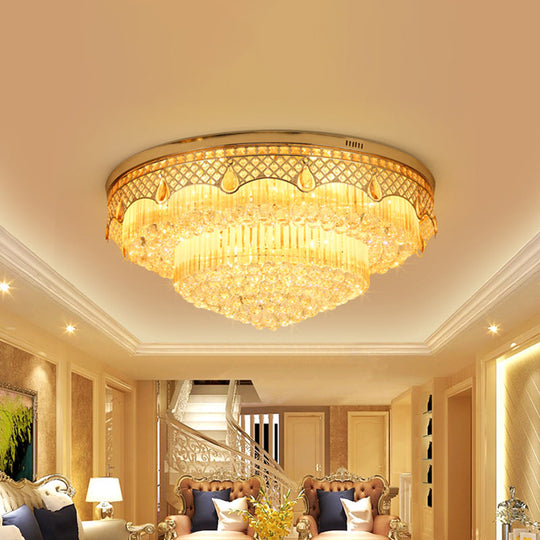 Modern Gold Finish Flush Mount Ceiling Light With 6 Tapered Bulbs And Crystal Balls Clear