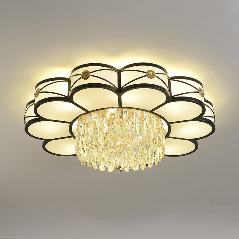 Contemporary Floral Draping Ceiling Lamp - 4/10 Bulbs Clear Crystal Black Finish 16’/28.5’ Wide