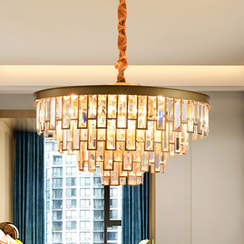 Gold/Black Modern Chandelier With 6 Tapered Heads & Clear Rectangular-Cut Crystals