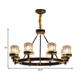 Modern Black Crystal Pendant Lamp - 6/8 Heads Chandelier With Clear Cylinder Shade
