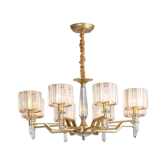 Contemporary Gold Hanging Light Chandelier - Crooked Arm With 6/8 Bulbs Clear Crystal Shade