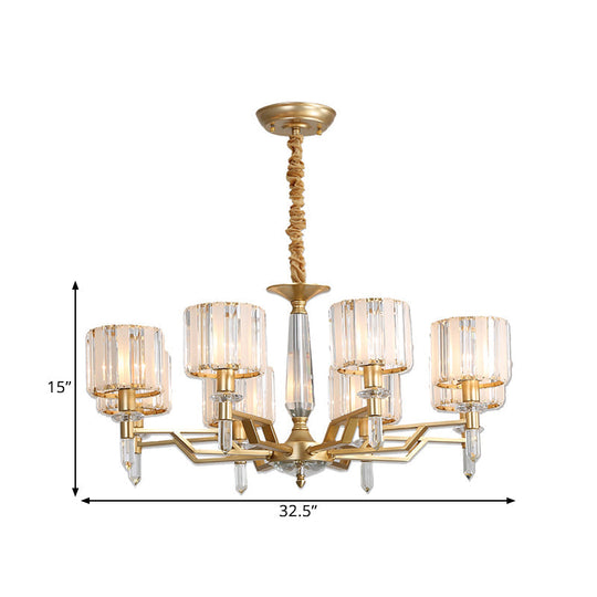 Contemporary Gold Hanging Light Chandelier - Crooked Arm With 6/8 Bulbs Clear Crystal Shade