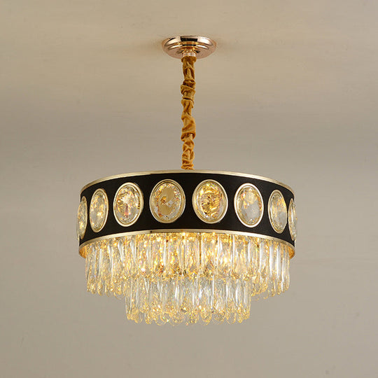 Taper Hanging Light Kit With Modern Black Finish Clear Crystal Drops Chandelier – 9/11 Heads