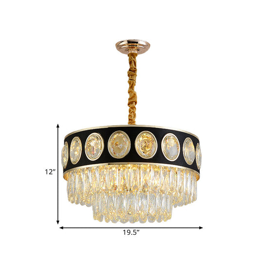 Taper Hanging Light Kit With Modern Black Finish Clear Crystal Drops Chandelier – 9/11 Heads