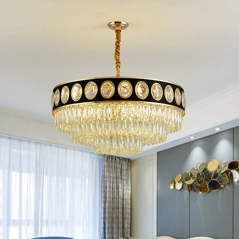 Taper Hanging Light Kit With Modern Black Finish Clear Crystal Drops Chandelier – 9/11 Heads