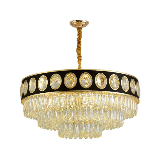 Taper Hanging Light Kit With Modern Black Finish Clear Crystal Drops Chandelier – 9/11 Heads