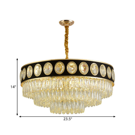 Taper Hanging Light Kit With Modern Black Finish Clear Crystal Drops Chandelier – 9/11 Heads