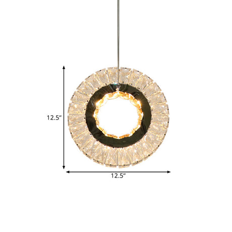 Contemporary Led Bedchamber Pendant Lamp With Clear Crystal Block Ring Swag