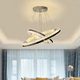 Modern Black Double Ring Parlor Hanging Lamp With Clear Rectangular-Cut Crystals And Led Multi