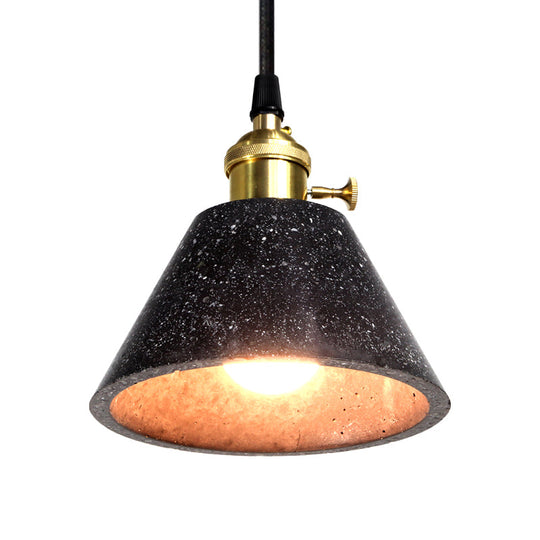 Industrial Tapered Shade Hanging Lamp - 1 Light Indoor Pendant With Terrazzo Design In Black