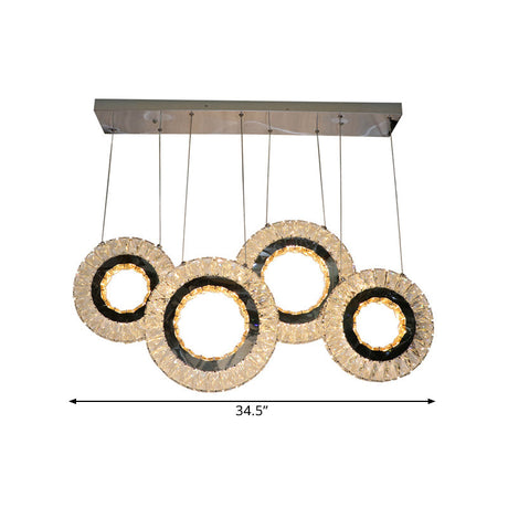 Contemporary Led Crystal Blocks Suspension Light - 4-Ring Black Multi-Ceiling Lamp