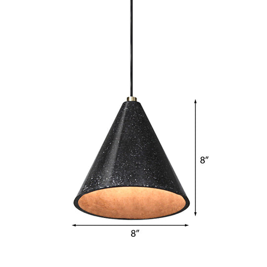 Industrial Tapered Shade Hanging Lamp - 1 Light Indoor Pendant With Terrazzo Design In Black