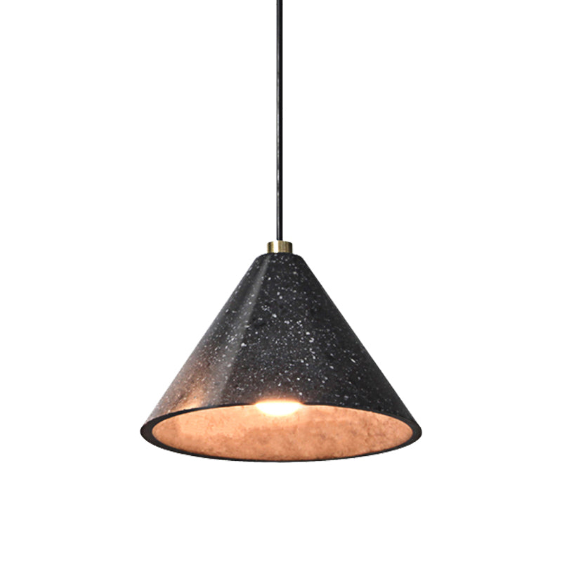 Industrial Tapered Shade Hanging Lamp - 1 Light Indoor Pendant With Terrazzo Design In Black