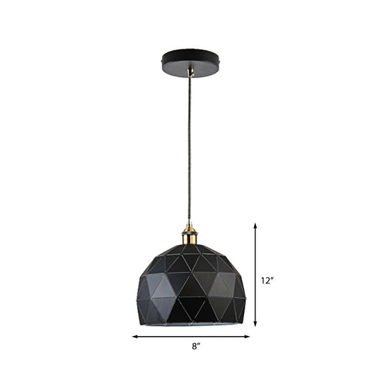 Modern Style Domed Suspension Light With Folded Design - Black/White Metal Hanging Lamp Over Table