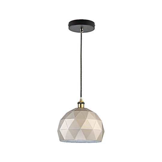 Modern Metal Hanging Lamp: 1-Light Domed Suspension Light With Folded Design In Black/White For