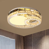 Modern Led Crystal Bedroom Ceiling Light Fixture In Stainless-Steel - Ring Clear Cut 19.5/23.5 Wide