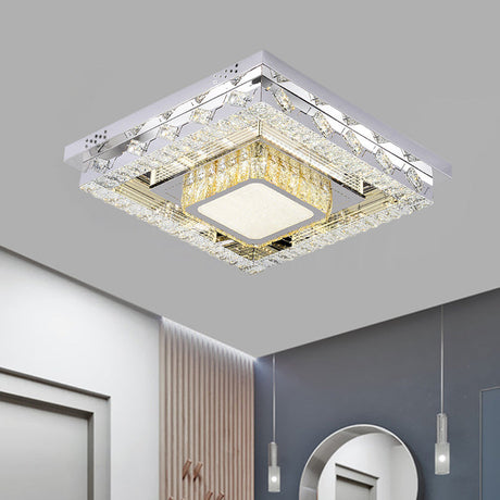 Led Stainless-Steel Flush Mount Crystal Block Ceiling Light Fixture
