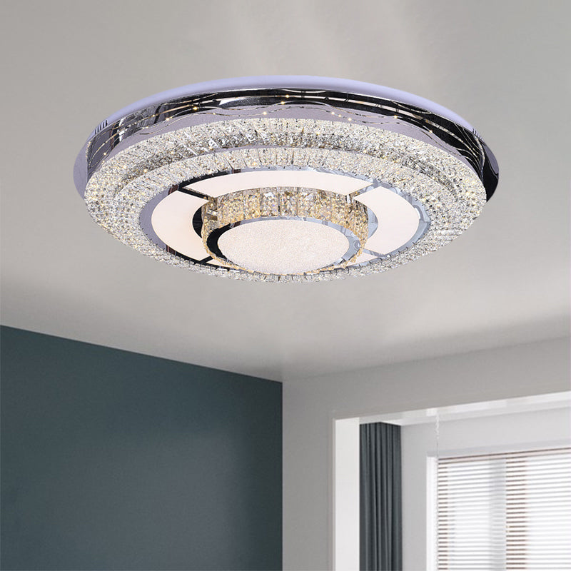 Modern Led Flush Mount Ceiling Lamp With Clear Rectangular - Cut Crystals In Stainless - Steel