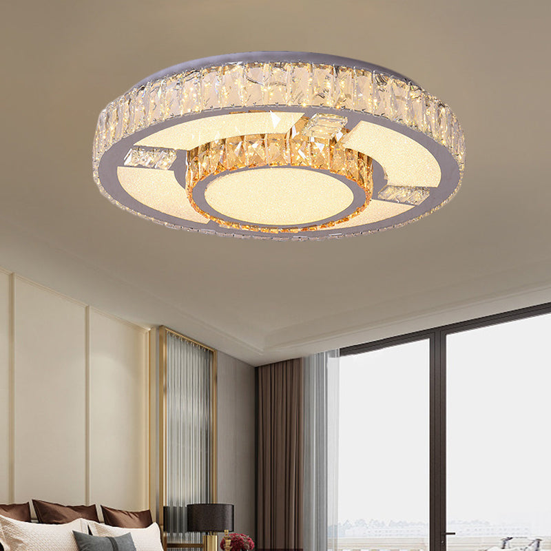 Modern Clear Beveled Crystal Blocks Stainless - Steel Led Flush Mount Lamp