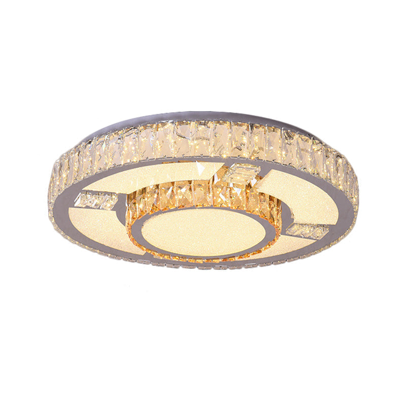 Modern Clear Beveled Crystal Blocks Stainless - Steel Led Flush Mount Lamp