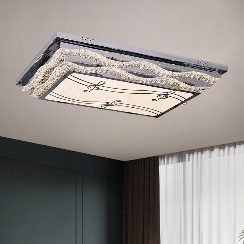 Clear Crystal Led Ceiling Light: Modern Stainless - Steel Flushmount For Bedchamber With Note