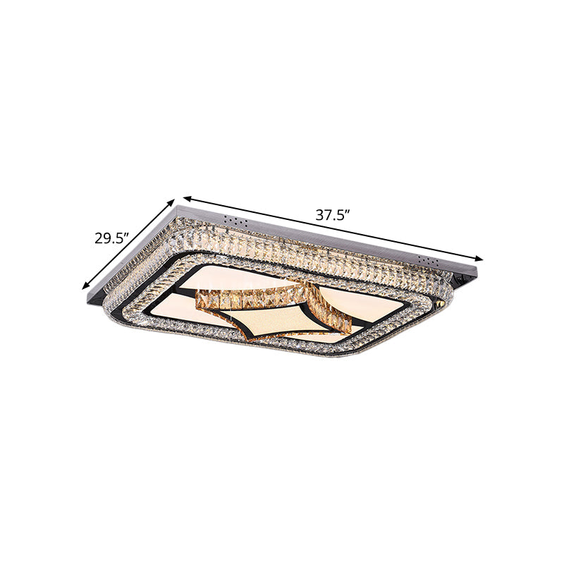 Modern Led Flushmount Ceiling Fixture With Stainless - Steel Frame And Clear Crystal Blocks