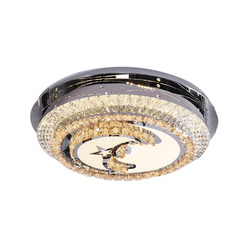 Stylish Led Flush Mount Light With Stainless Steel And Crystals In Half - Moon Design