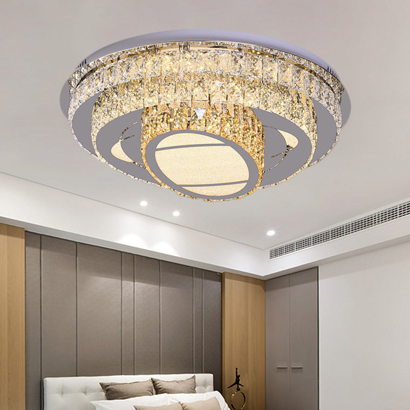 Modern Led Ceiling Lamp: Stainless - Steel Flushmount With Elegant Crystal Design / C