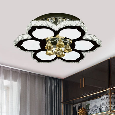 Modern Led Peach Flower Ceiling Lamp With Clear Crystal Blocks Stainless-Steel / B