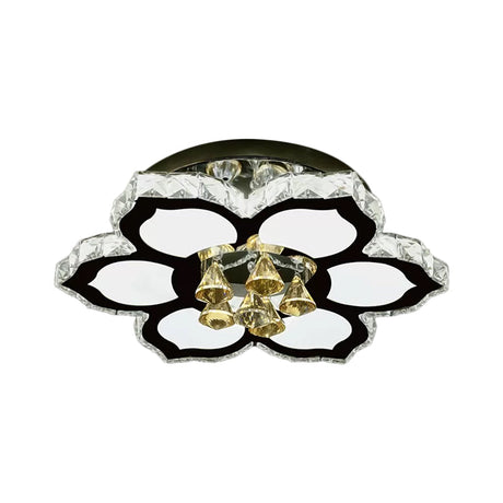 Modern Led Peach Flower Ceiling Lamp With Clear Crystal Blocks