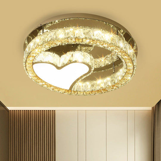 Modern Led Heart Design Ceiling Lamp With Clear Crystal Blocks And Stainless-Steel Finish -