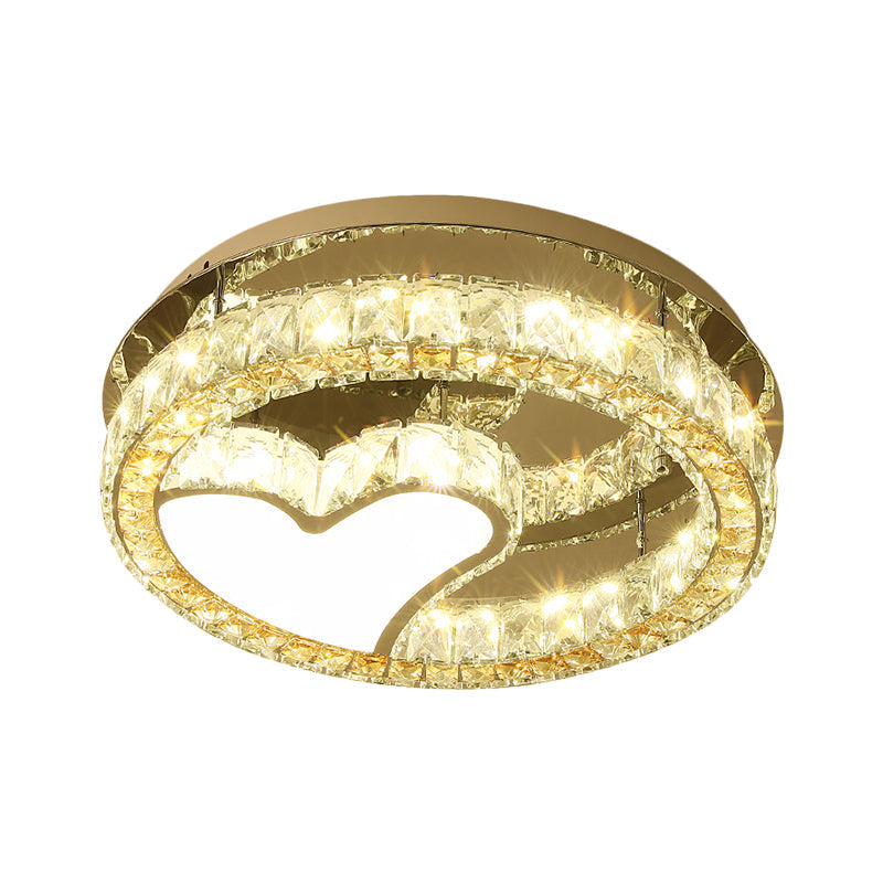 Modern Led Heart Design Ceiling Lamp With Clear Crystal Blocks And Stainless-Steel Finish -