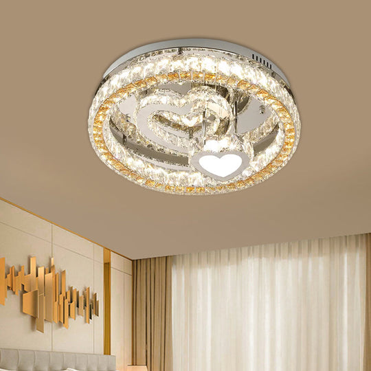Modern Led Heart Design Ceiling Lamp With Clear Crystal Blocks And Stainless-Steel Finish -