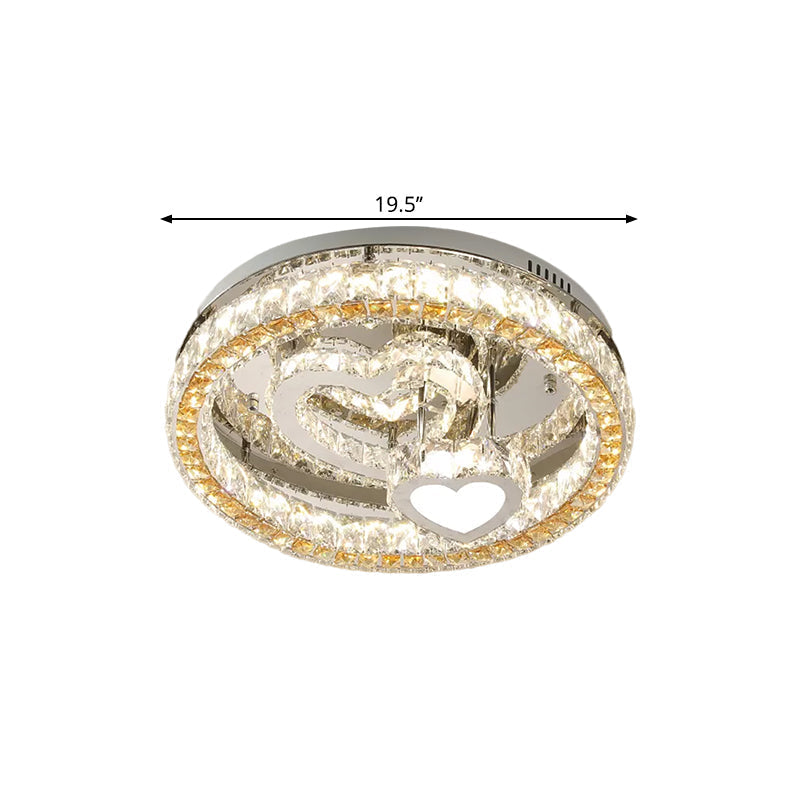 Modern Led Heart Design Ceiling Lamp With Clear Crystal Blocks And Stainless-Steel Finish -