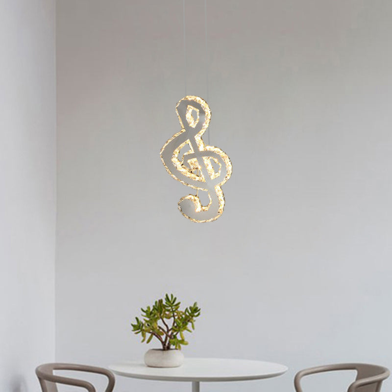 Musical Note Led Pendant Light - Stylish Stainless Steel Crystal Mini Lamp