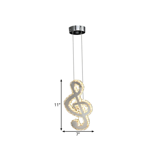 Musical Note Led Pendant Light - Stylish Stainless Steel Crystal Mini Lamp
