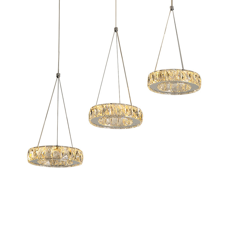 Modern 3-Ring Swag Light With Clear Rectangular-Cut Crystals - Led Plug-In Pendant In