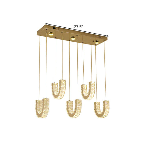 Led U-Shape Pendant Lamp With Modern Stainless-Steel Finish And Clear Rectangular-Cut Crystals