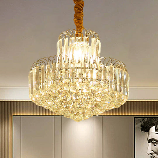 Lustre conique moderne doré avec abat-jour en cristal transparent - Luminaire suspendu à 6/8 ampoules