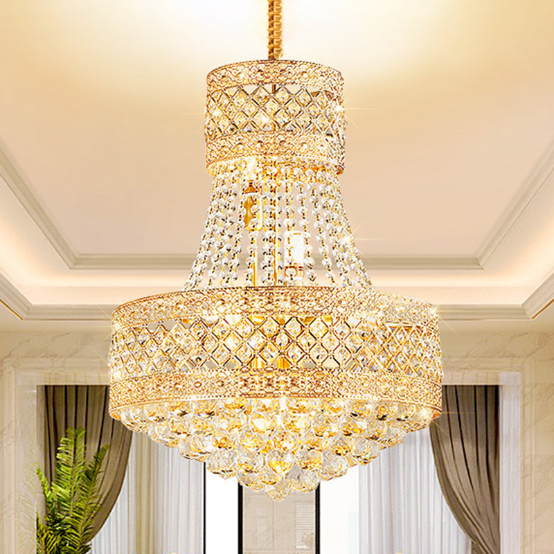 Contemporary Drum Octagon Crystal Ceiling Pendant Chandelier - 3/5 Lights Gold 12/15.5 Wide
