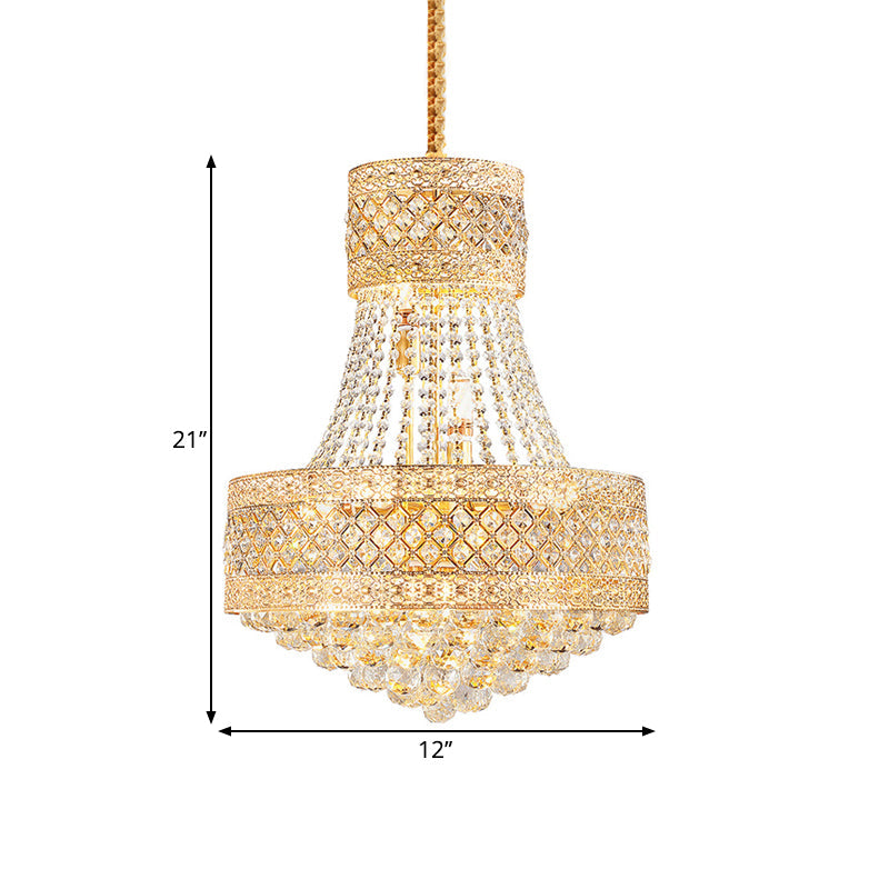 Contemporary Gold Pendant Chandelier With Octagon Crystal Ceiling Hang - 3/5 Lights 12’/15.5’ Wide